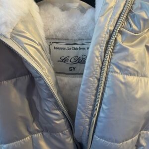 Le Chic Silver Kids Puffer Jacket with belt NWT Sz 5